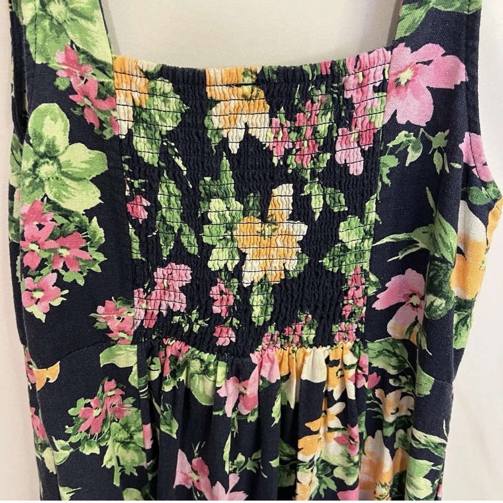 Old Navy Fit & Flare Sleeveless Navy Floral Linen Blend Midi Dress Cottage XS - Picture 4 of 7